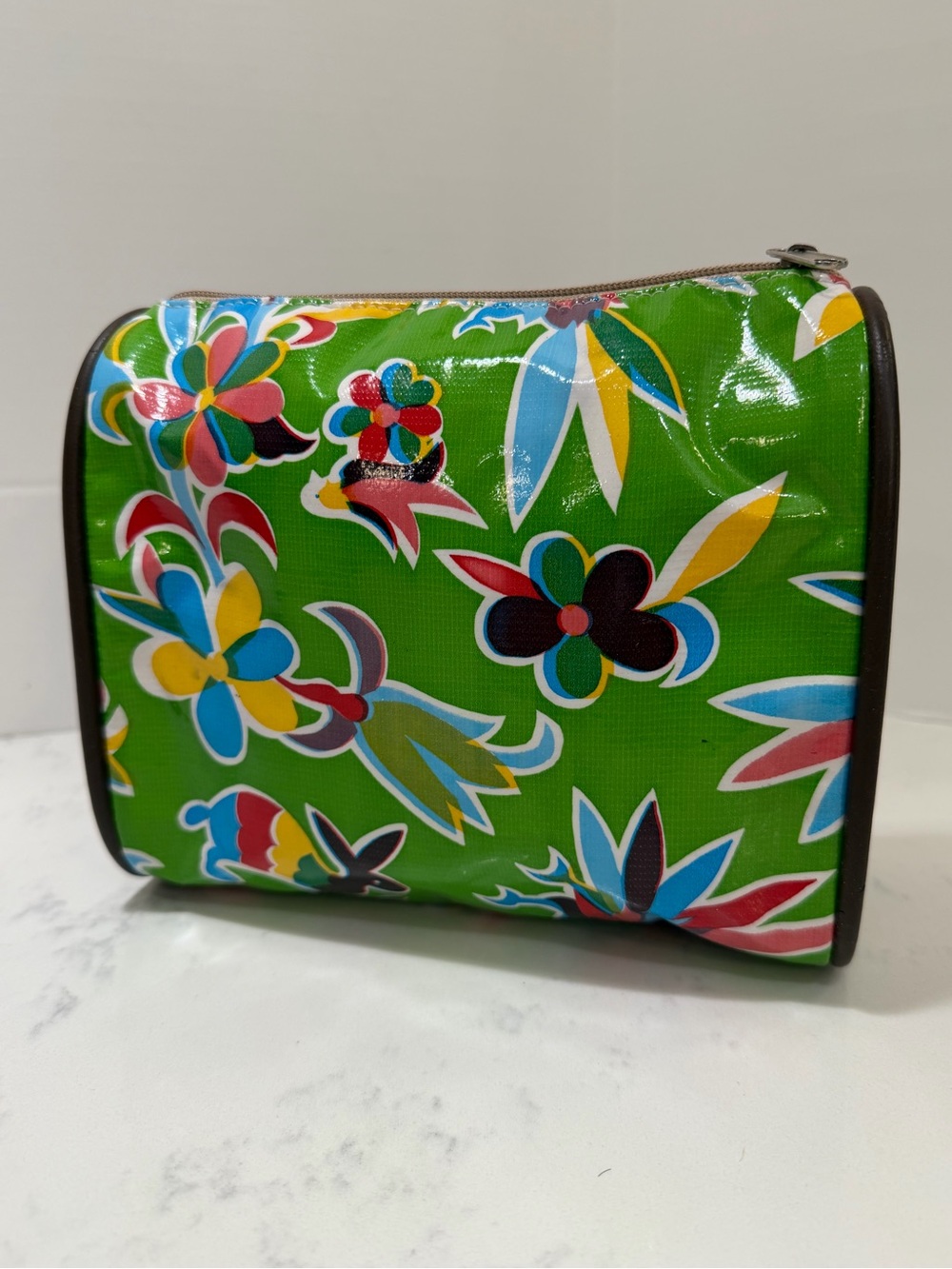 Consuela Green Floral Vinyl Cosmetic Pouch